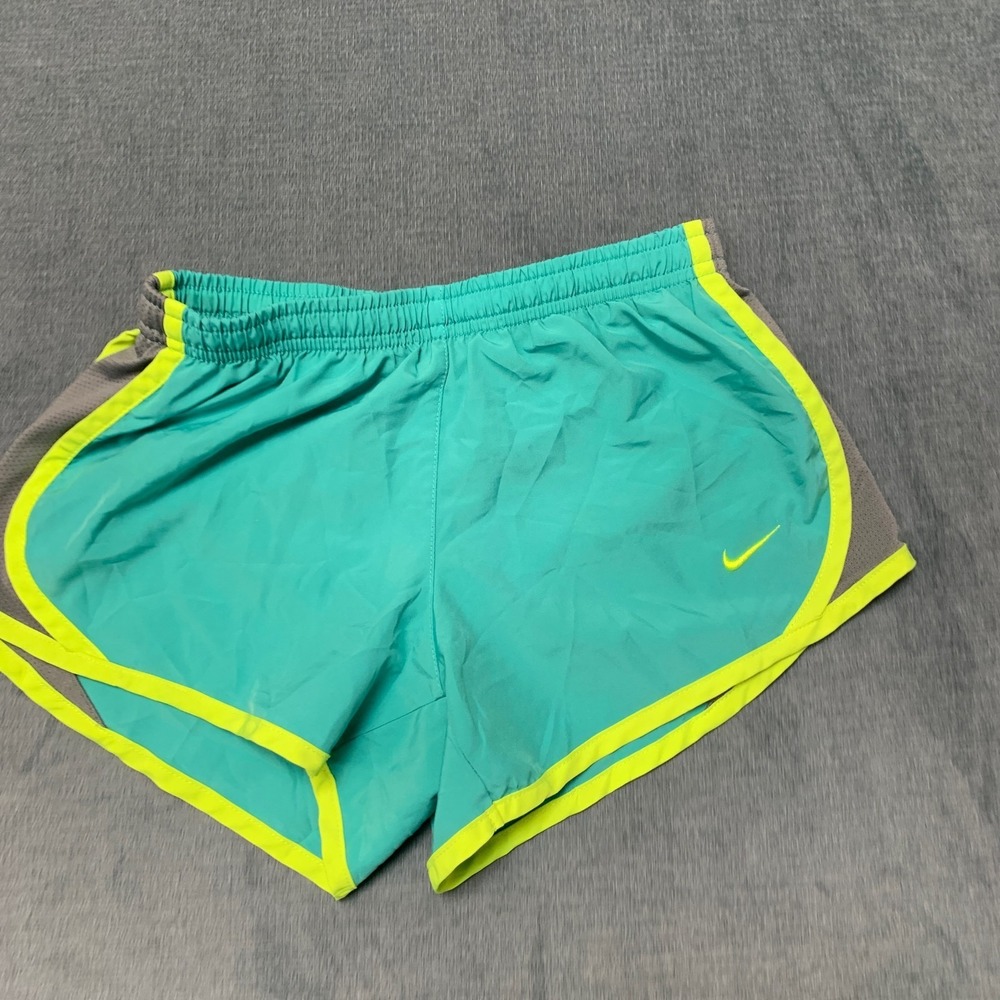 Nike Dri Fit Running Shorts Women Small Green Athletic Swoosh Logo Elastic Waist